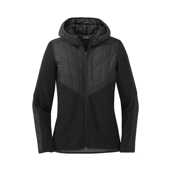 Outdoor Research Women's Cyprus Hooded Jacket Zip Up Hybrid Wool Outdoor Black L - Picture 3 of 15
